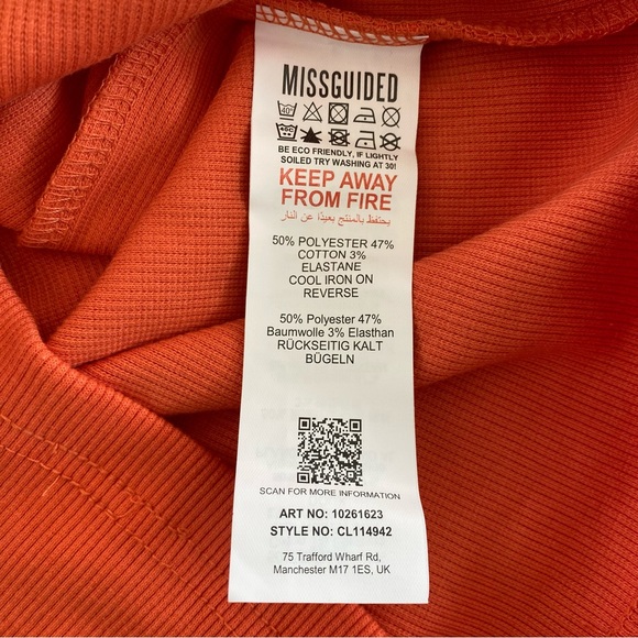 NWT Missguided Cut Out Long Sleeve Rib Bodycon Midi Dress Orange 2 - Picture 12 of 16